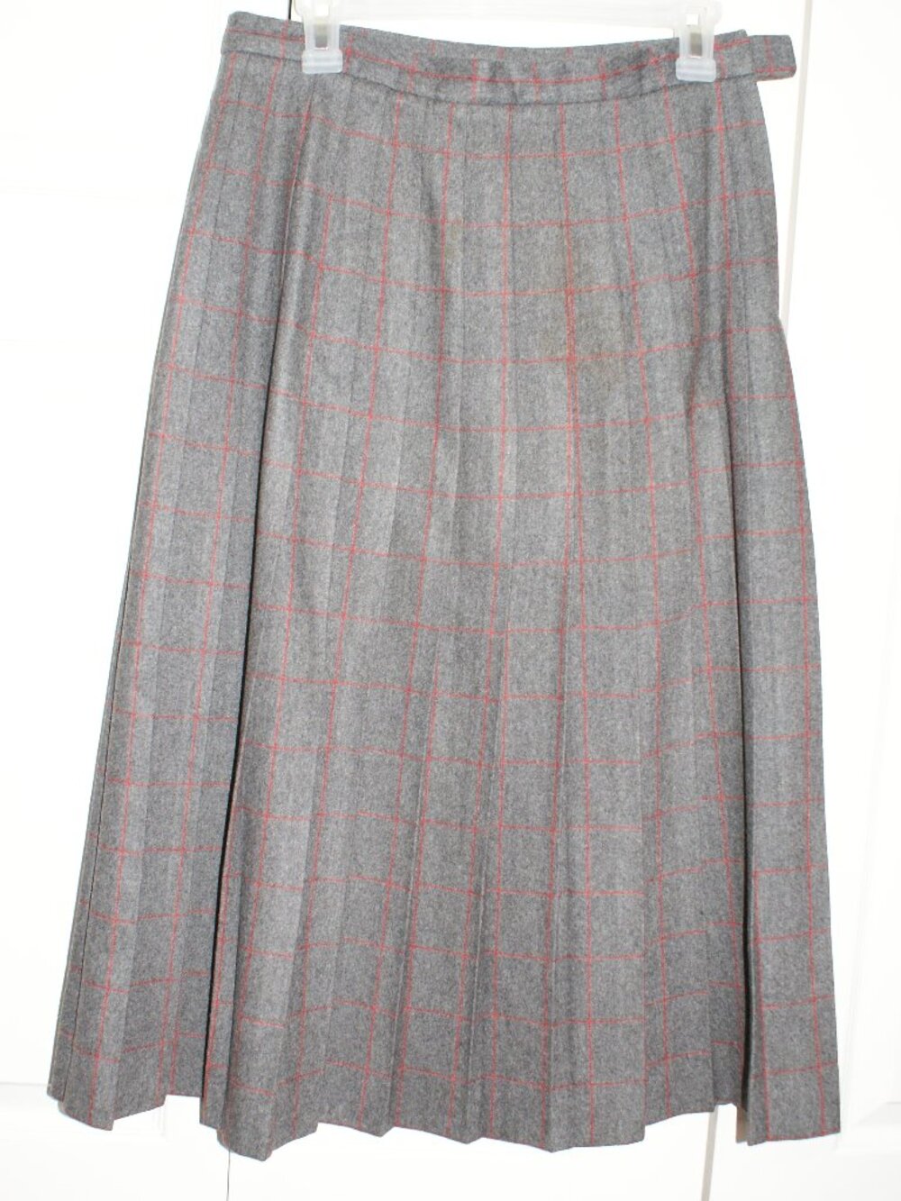Wool Pleated Midi Skirt - Grey with Red Window Pane - 12 - EUC - Picture 5 of 11